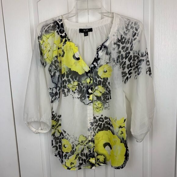 AGB Sheer Floral Animal Print Blouse - Picture 1 of 3